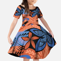 Plumeria Polynesian Pattern Family Matching Off Shoulder Maxi Dress and Hawaiian Shirt Unique Fantasy Orange Blue
