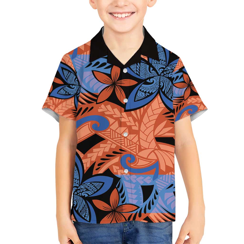 Plumeria Polynesian Pattern Family Matching Off Shoulder Short Dress and Hawaiian Shirt Unique Fantasy Orange Blue