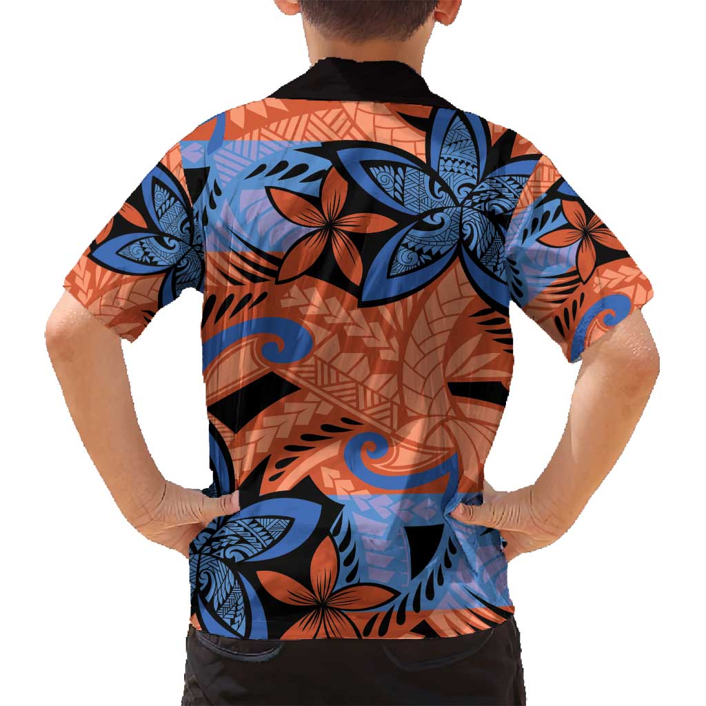 Plumeria Polynesian Pattern Family Matching Puletasi and Hawaiian Shirt Unique Fantasy Orange Blue