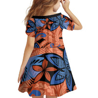 Plumeria Polynesian Pattern Family Matching Short Sleeve Bodycon Dress and Hawaiian Shirt Unique Fantasy Orange Blue LT01 - Polynesian Pride