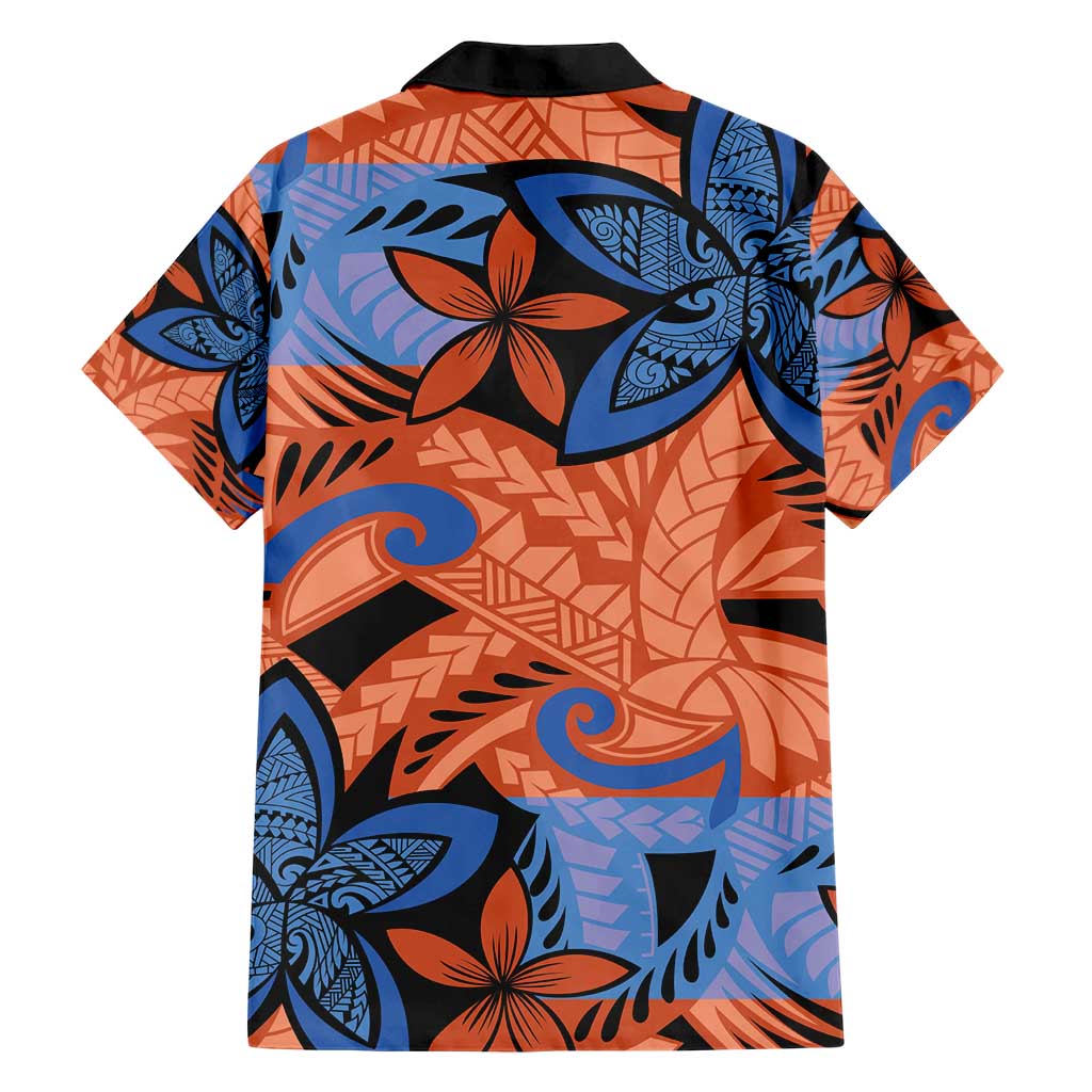 Plumeria Polynesian Pattern Family Matching Short Sleeve Bodycon Dress and Hawaiian Shirt Unique Fantasy Orange Blue LT01 - Polynesian Pride