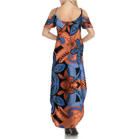 Plumeria Polynesian Pattern Family Matching Summer Maxi Dress and Hawaiian Shirt Unique Fantasy Orange Blue
