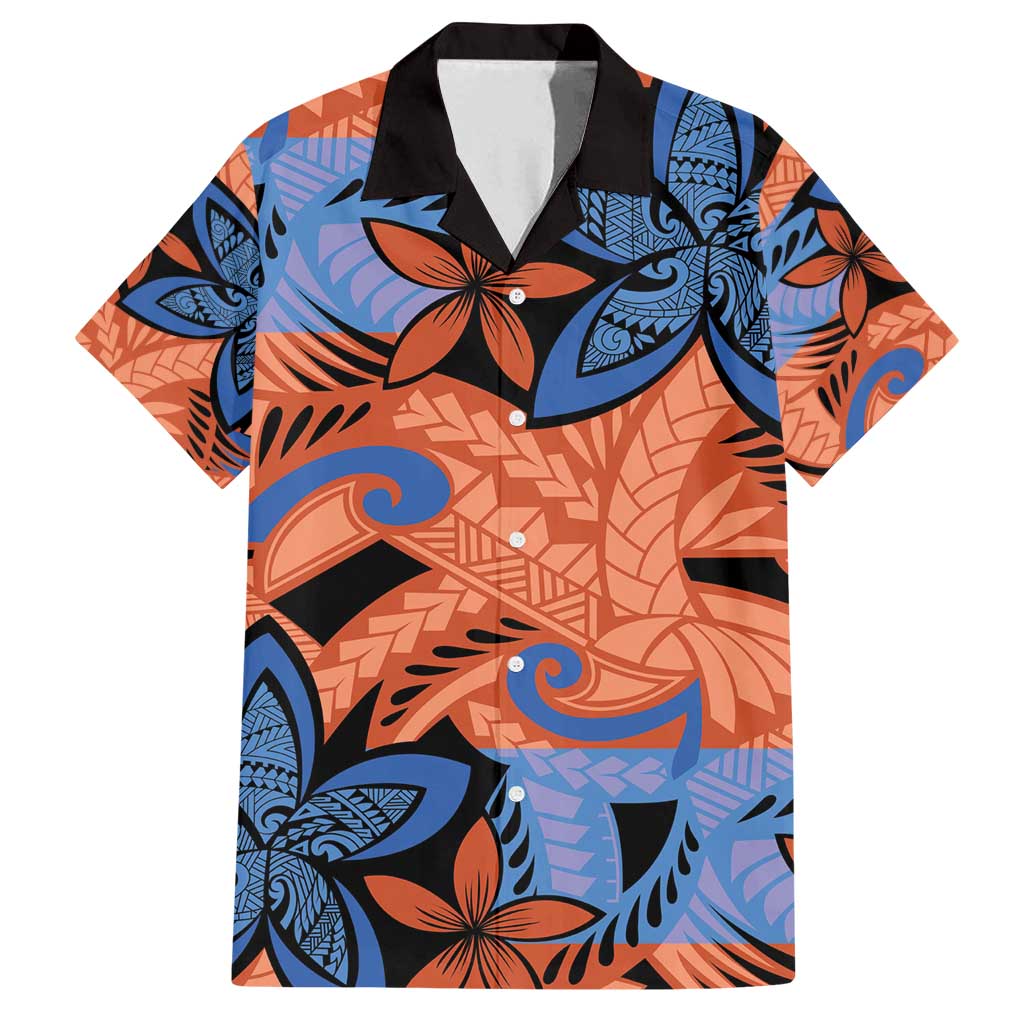Plumeria Polynesian Pattern Family Matching Tank Maxi Dress and Hawaiian Shirt Unique Fantasy Orange Blue