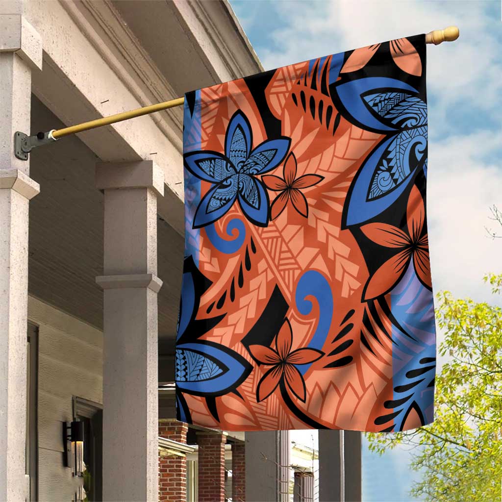 Plumeria Polynesian Pattern Garden Flag Unique Fantasy Orange Blue LT01 House Flag Orange - Polynesian Pride