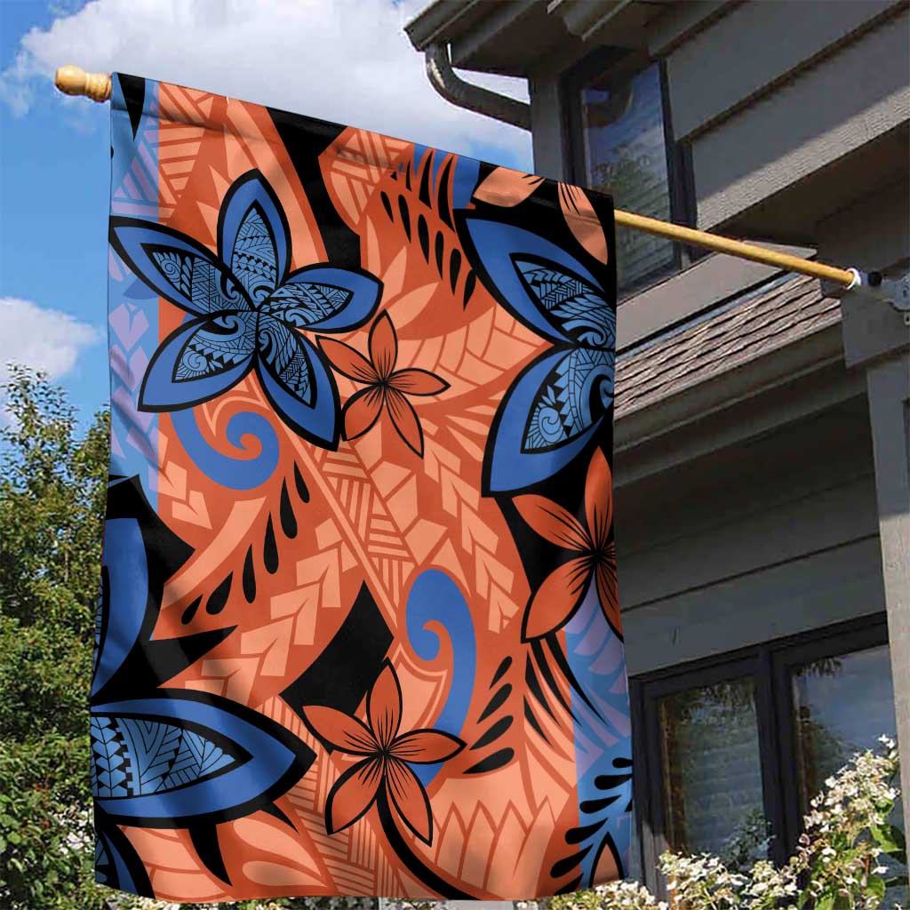 Plumeria Polynesian Pattern Garden Flag Unique Fantasy Orange Blue LT01 - Polynesian Pride
