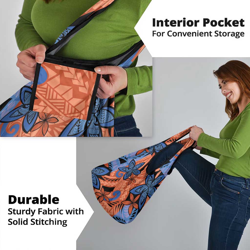 Plumeria Polynesian Pattern Grocery Bag Unique Fantasy Orange Blue