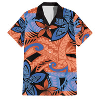 Plumeria Polynesian Pattern Hawaiian Shirt Unique Fantasy Orange Blue