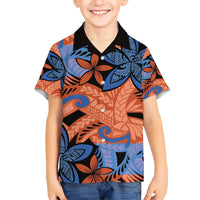 Plumeria Polynesian Pattern Hawaiian Shirt Unique Fantasy Orange Blue