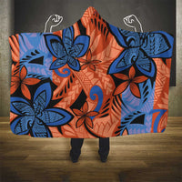 Plumeria Polynesian Pattern Hooded Blanket Unique Fantasy Orange Blue