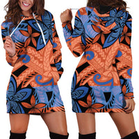 Plumeria Polynesian Pattern Hoodie Dress Unique Fantasy Orange Blue