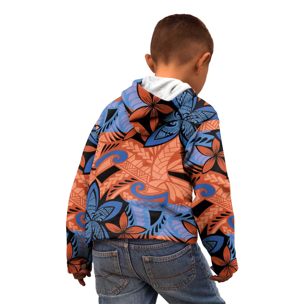 Plumeria Polynesian Pattern Kid Hoodie Unique Fantasy Orange Blue