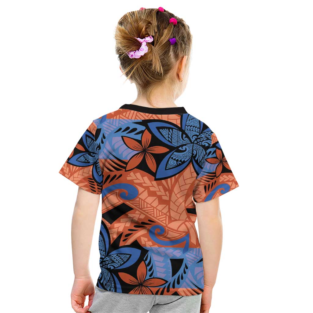 Plumeria Polynesian Pattern Kid T Shirt Unique Fantasy Orange Blue