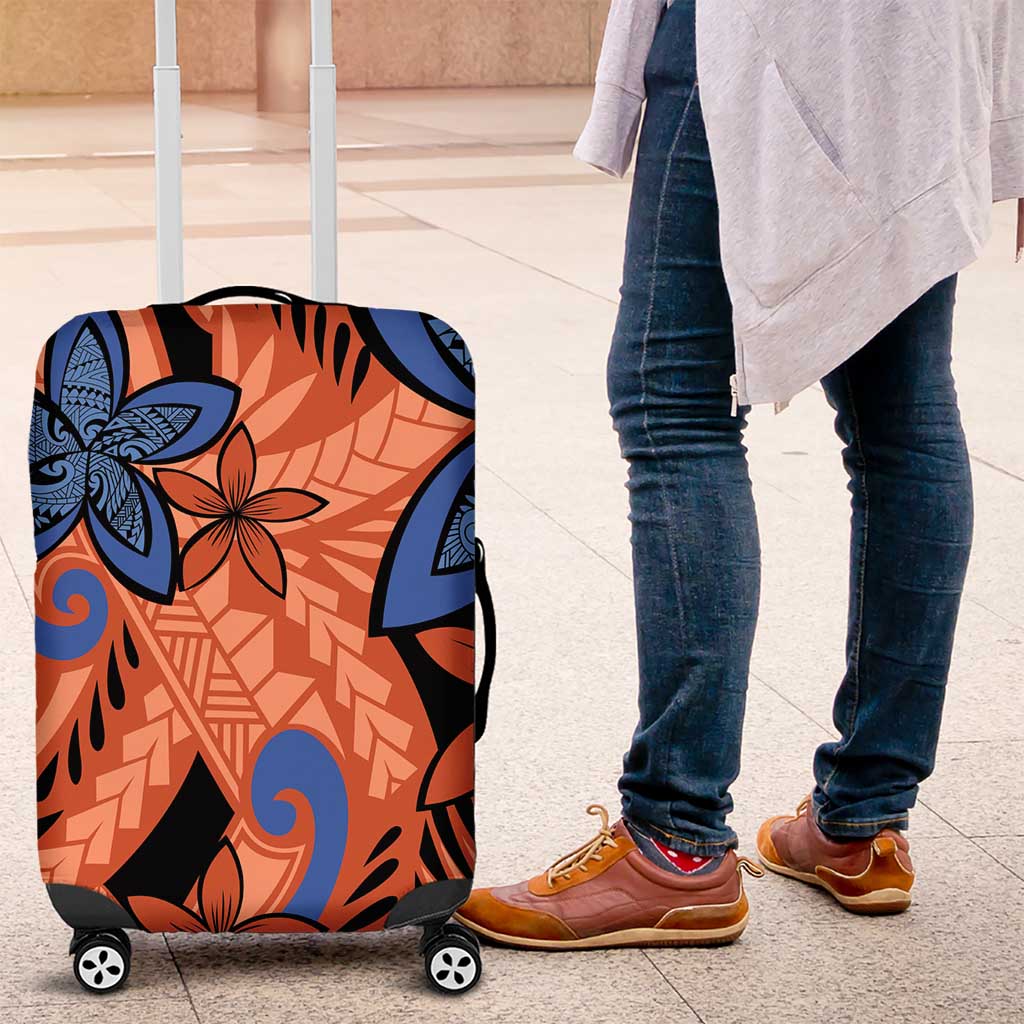 Plumeria Polynesian Pattern Luggage Cover Unique Fantasy Orange Blue LT01 Orange - Polynesian Pride