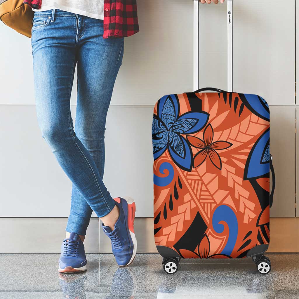 Plumeria Polynesian Pattern Luggage Cover Unique Fantasy Orange Blue LT01 - Polynesian Pride