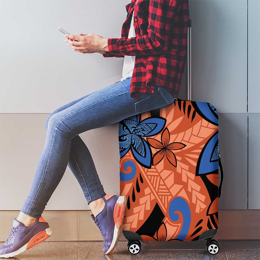 Plumeria Polynesian Pattern Luggage Cover Unique Fantasy Orange Blue LT01 - Polynesian Pride