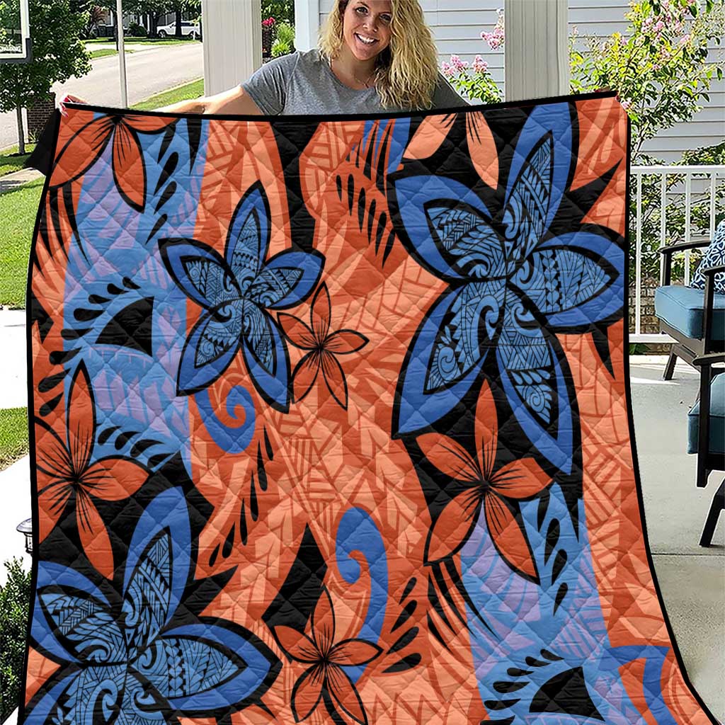 Plumeria Polynesian Pattern Quilt Unique Fantasy Orange Blue LT01 Orange - Polynesian Pride