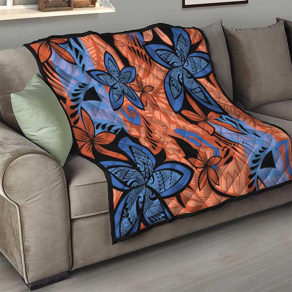 Plumeria Polynesian Pattern Quilt Unique Fantasy Orange Blue LT01 - Polynesian Pride