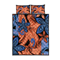 Plumeria Polynesian Pattern Quilt Bed Set Unique Fantasy Orange Blue
