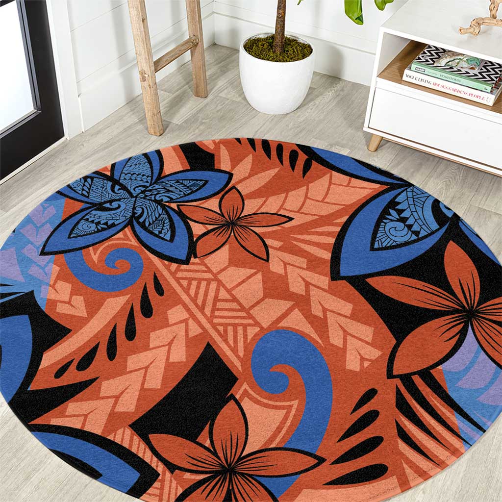 Plumeria Polynesian Pattern Round Carpet Unique Fantasy Orange Blue LT01 Orange - Polynesian Pride