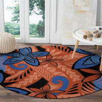 Plumeria Polynesian Pattern Round Carpet Unique Fantasy Orange Blue