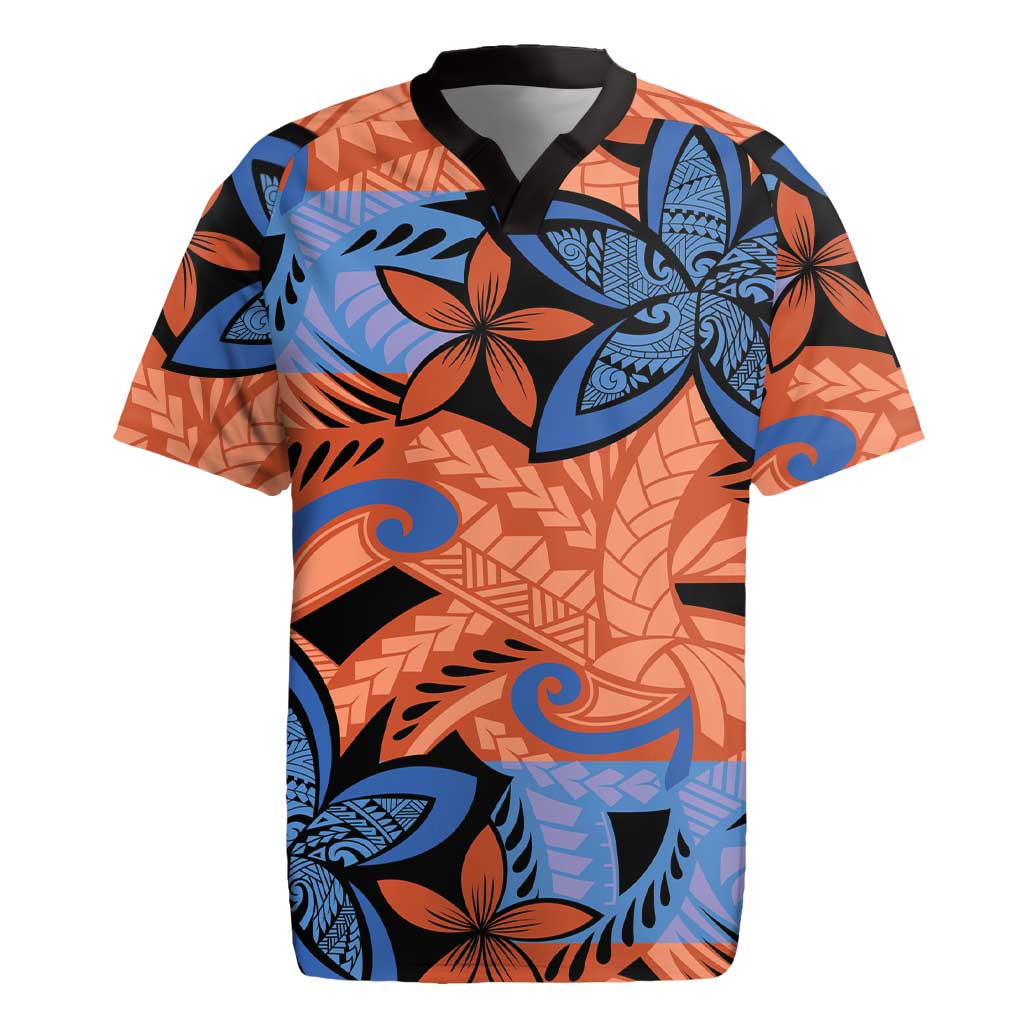 Plumeria Polynesian Pattern Rugby Jersey Unique Fantasy Orange Blue