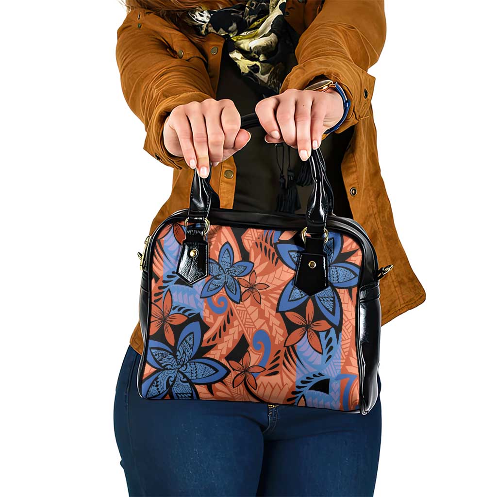 Plumeria Polynesian Pattern Shoulder Handbag Unique Fantasy Orange Blue LT01 One Size Orange - Polynesian Pride