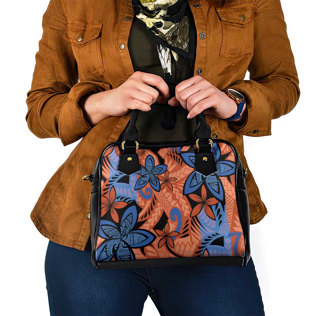 Plumeria Polynesian Pattern Shoulder Handbag Unique Fantasy Orange Blue LT01 - Polynesian Pride
