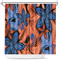 Plumeria Polynesian Pattern Shower Curtain Unique Fantasy Orange Blue LT01 Orange - Polynesian Pride