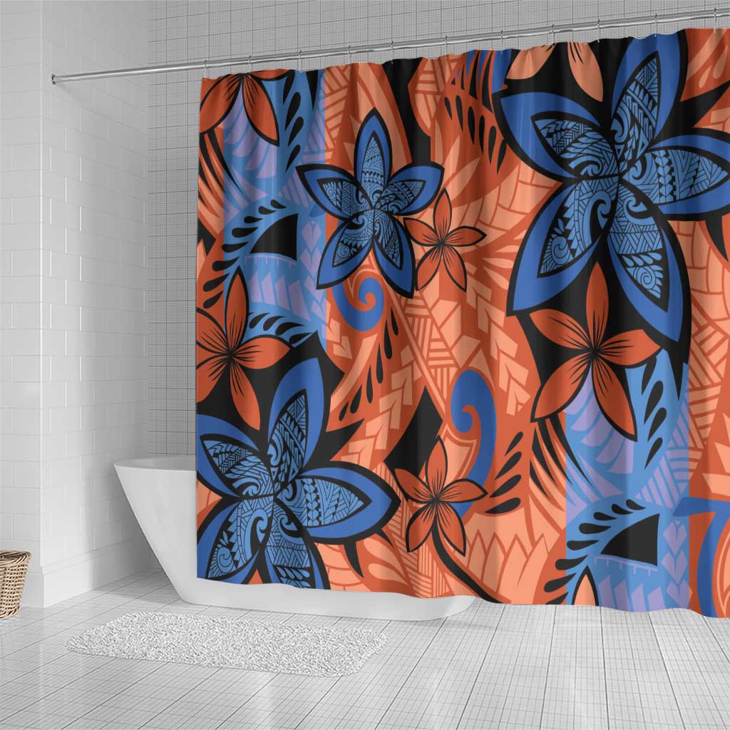 Plumeria Polynesian Pattern Shower Curtain Unique Fantasy Orange Blue LT01 - Polynesian Pride