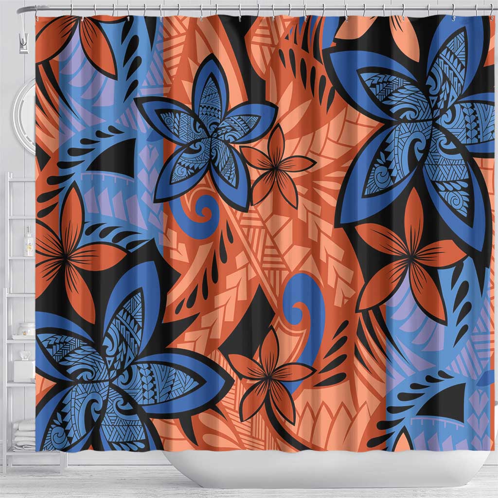 Plumeria Polynesian Pattern Shower Curtain Unique Fantasy Orange Blue LT01 - Polynesian Pride