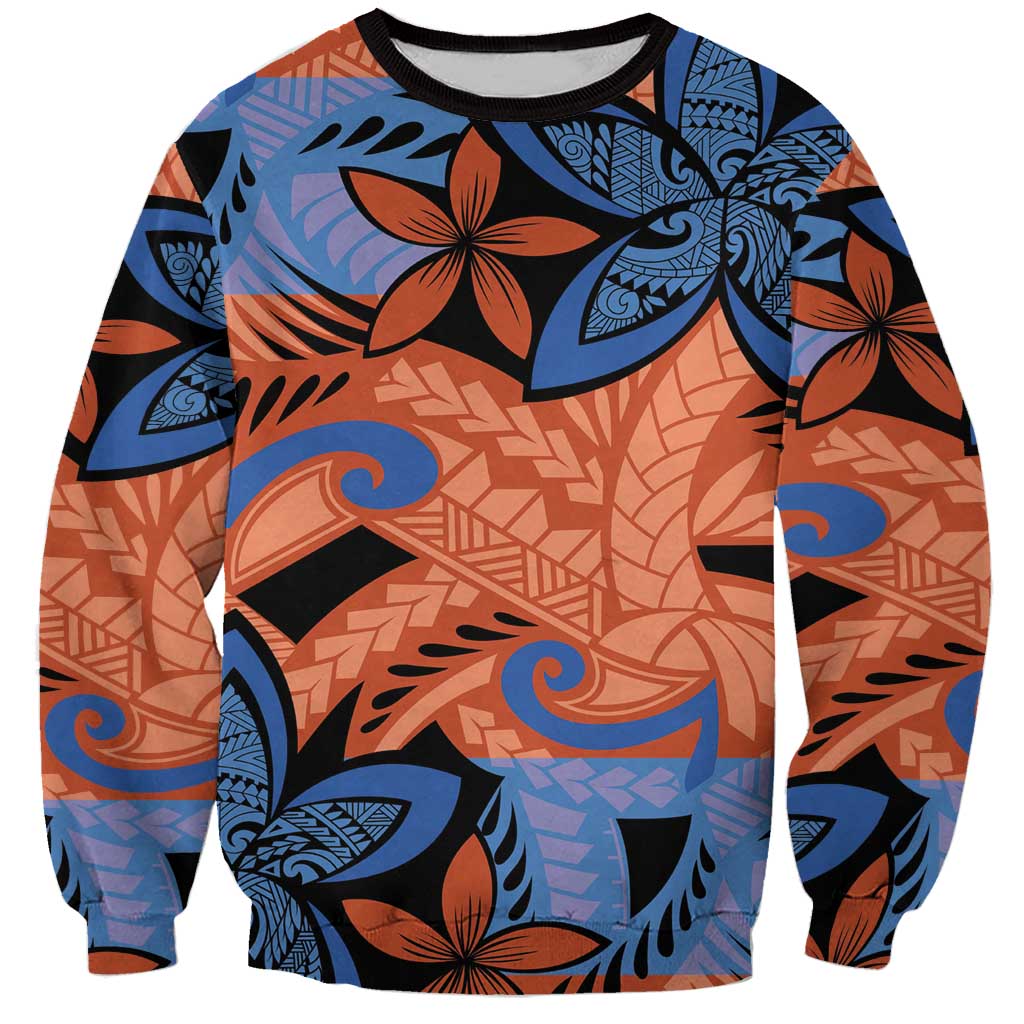 Plumeria Polynesian Pattern Sweatshirt Unique Fantasy Orange Blue