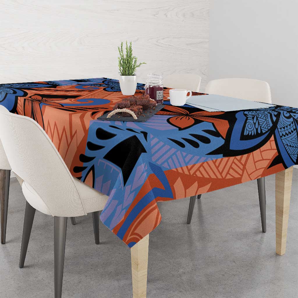 Plumeria Polynesian Pattern Tablecloth Unique Fantasy Orange Blue