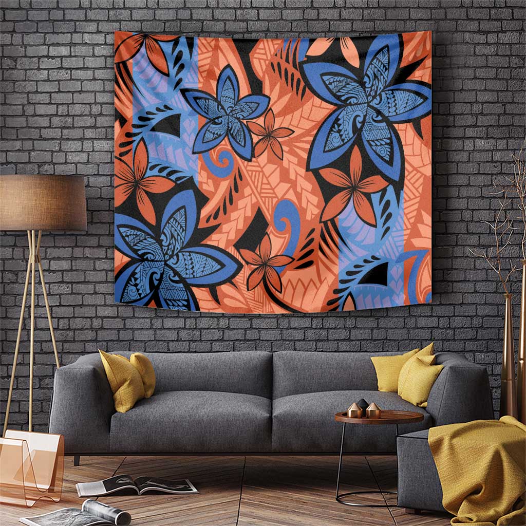 Plumeria Polynesian Pattern Tapestry Unique Fantasy Orange Blue LT01 Orange - Polynesian Pride