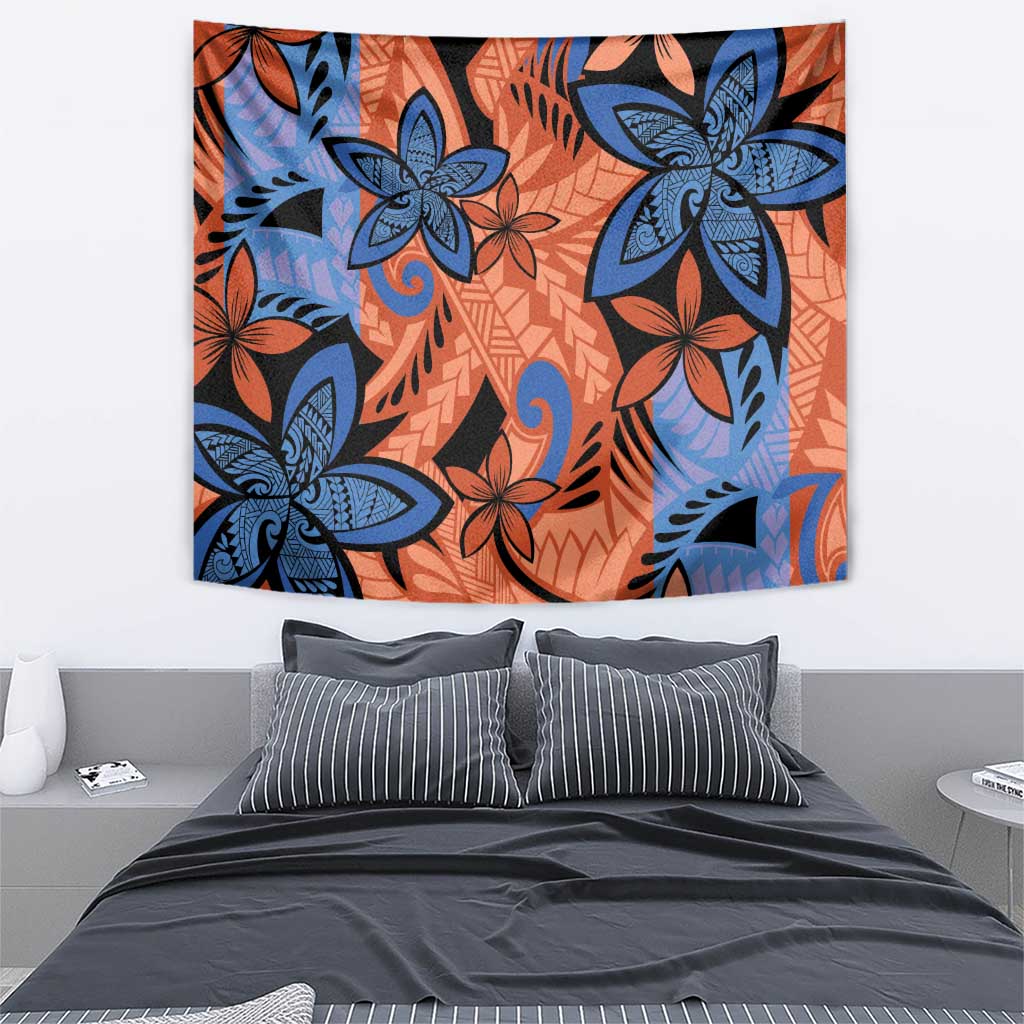 Plumeria Polynesian Pattern Tapestry Unique Fantasy Orange Blue LT01 - Polynesian Pride