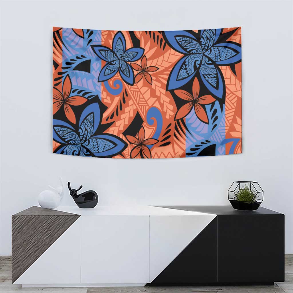 Plumeria Polynesian Pattern Tapestry Unique Fantasy Orange Blue LT01 - Polynesian Pride