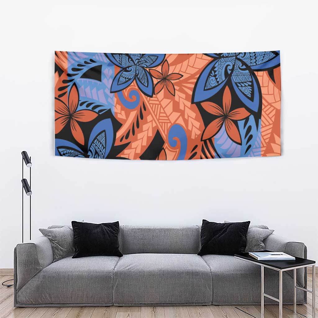 Plumeria Polynesian Pattern Tapestry Unique Fantasy Orange Blue LT01 - Polynesian Pride