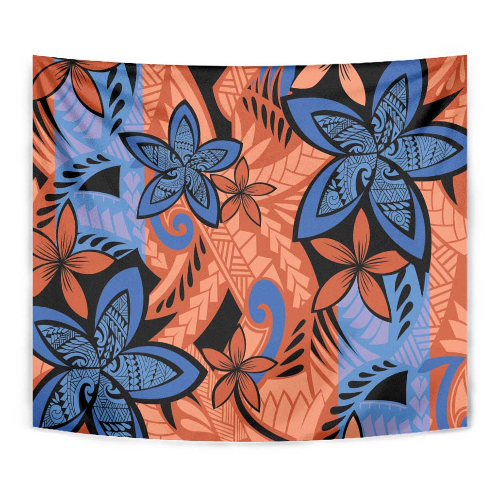 Plumeria Polynesian Pattern Tapestry Unique Fantasy Orange Blue LT01 - Polynesian Pride