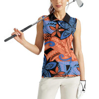 Plumeria Polynesian Pattern Women Sleeveless Polo Shirt Unique Fantasy Orange Blue