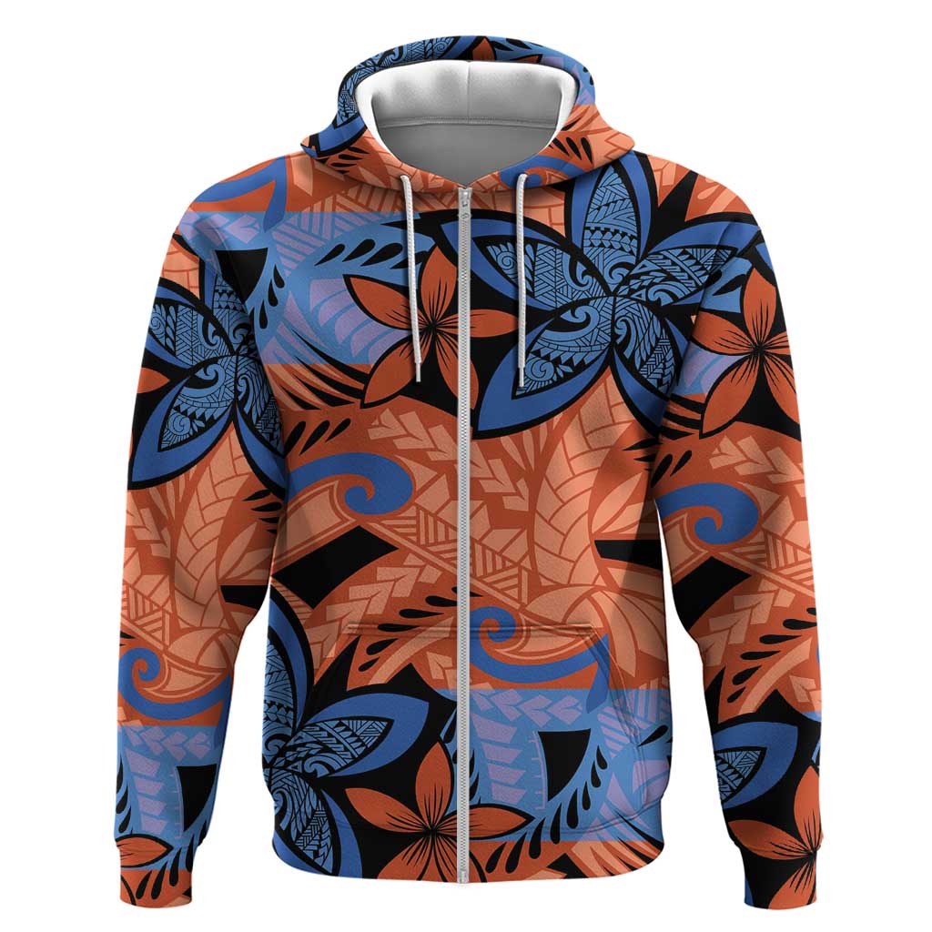 Plumeria Polynesian Pattern Zip Hoodie Unique Fantasy Orange Blue LT01 Zip Hoodie Orange - Polynesian Pride