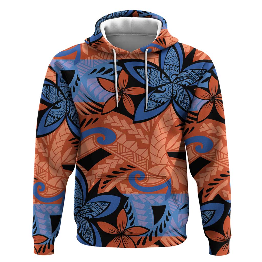 Plumeria Polynesian Pattern Zip Hoodie Unique Fantasy Orange Blue LT01 Pullover Hoodie Orange - Polynesian Pride