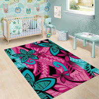 Plumeria Polynesian Pattern Area Rug Unique Fantasy Pink Teal