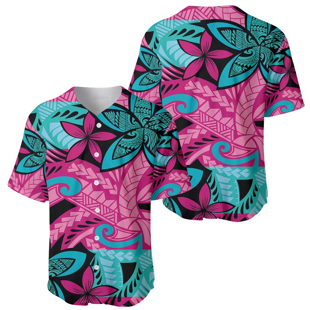 Plumeria Polynesian Pattern Baseball Jersey Unique Fantasy Pink Teal