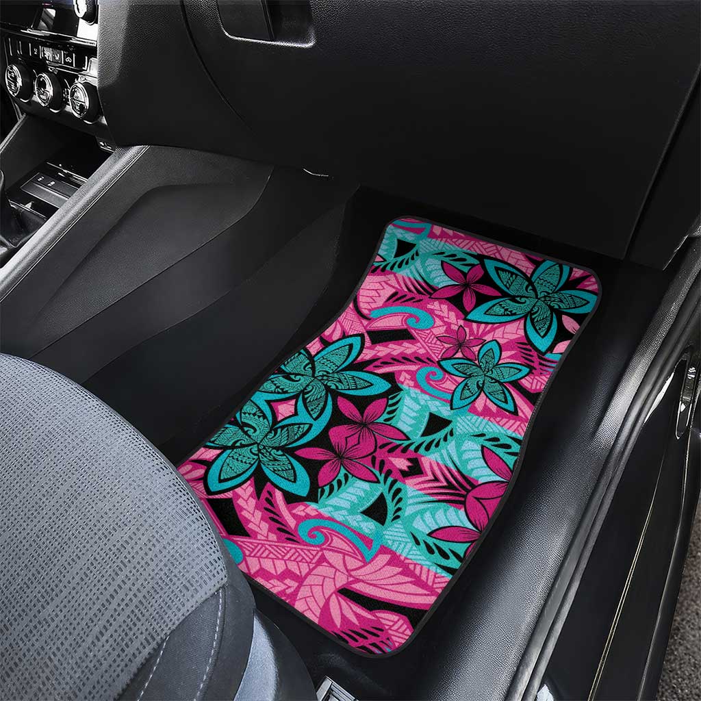 Plumeria Polynesian Pattern Car Mats Unique Fantasy Pink Teal