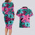 Plumeria Polynesian Pattern Couples Matching Long Sleeve Bodycon Dress and Hawaiian Shirt Unique Fantasy Pink Teal