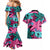 Plumeria Polynesian Pattern Couples Matching Mermaid Dress and Hawaiian Shirt Unique Fantasy Pink Teal