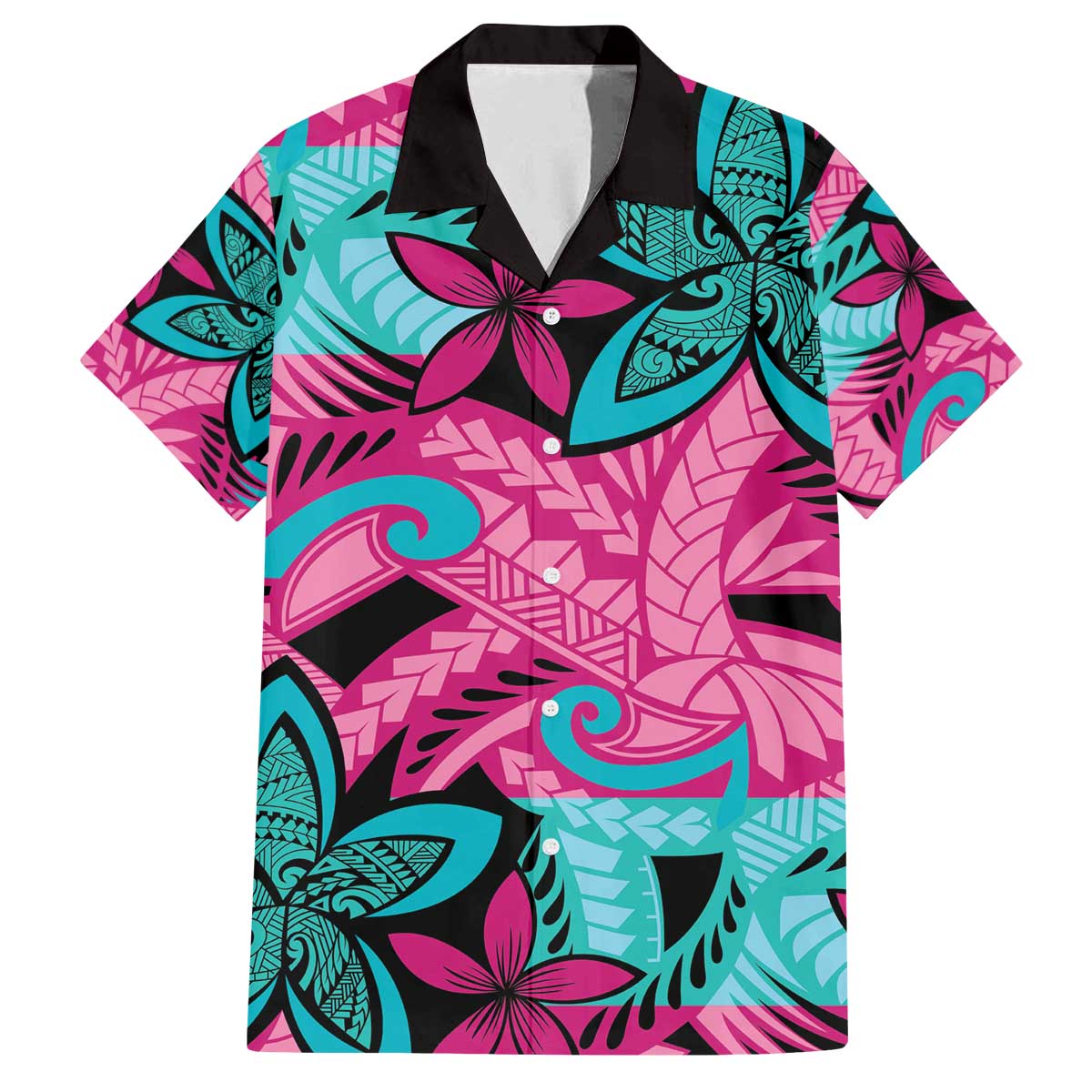 Plumeria Polynesian Pattern Family Matching Off The Shoulder Long Sleeve Dress and Hawaiian Shirt Unique Fantasy Pink Teal