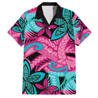 Plumeria Polynesian Pattern Family Matching Off The Shoulder Long Sleeve Dress and Hawaiian Shirt Unique Fantasy Pink Teal