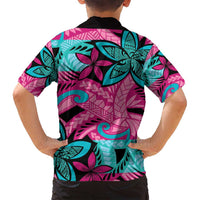 Plumeria Polynesian Pattern Family Matching Off Shoulder Maxi Dress and Hawaiian Shirt Unique Fantasy Pink Teal