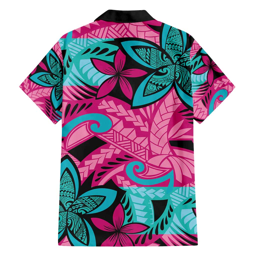 Plumeria Polynesian Pattern Family Matching Off Shoulder Short Dress and Hawaiian Shirt Unique Fantasy Pink Teal