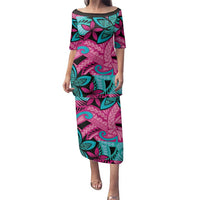 Plumeria Polynesian Pattern Family Matching Puletasi and Hawaiian Shirt Unique Fantasy Pink Teal